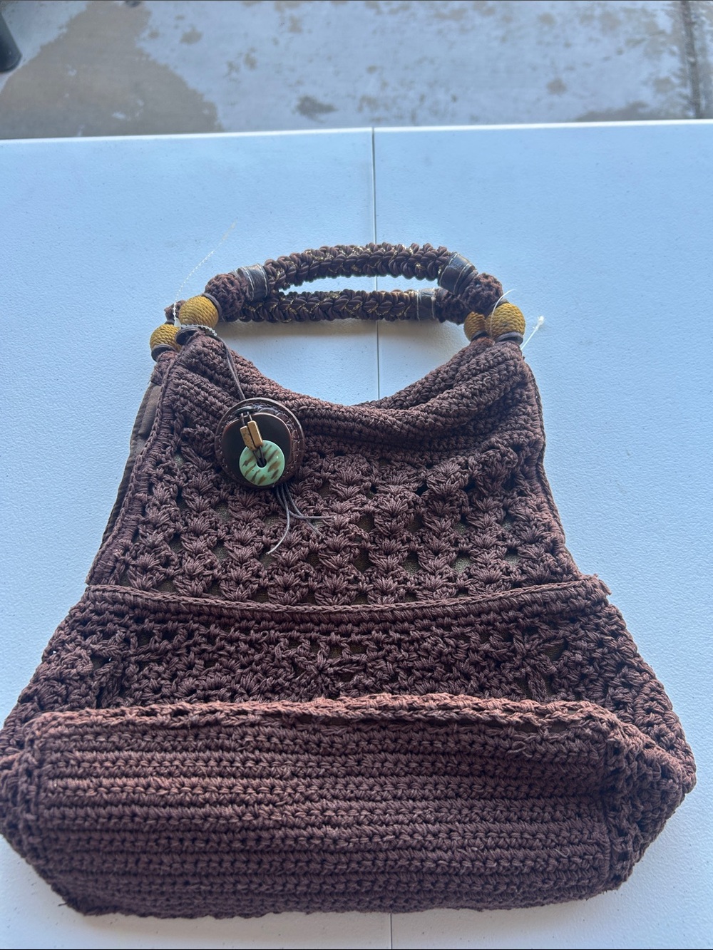 Vintage Liz Claiborne Brown Crochet Top Handle Bag - Boho Y2K - Picture 4 of 4
